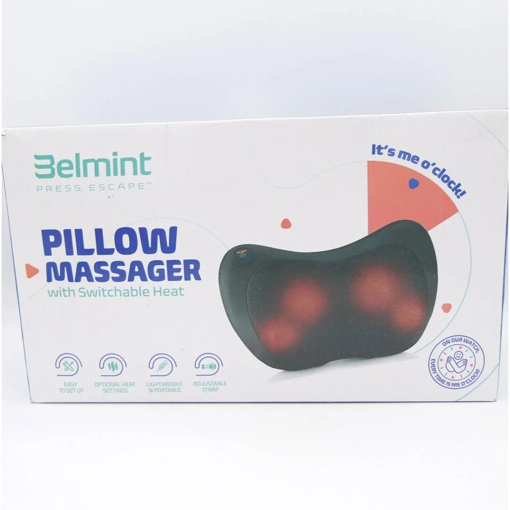 Belmint Pillow Massager w/ Switchable Heat Includes Power Cord & Car Cord Black